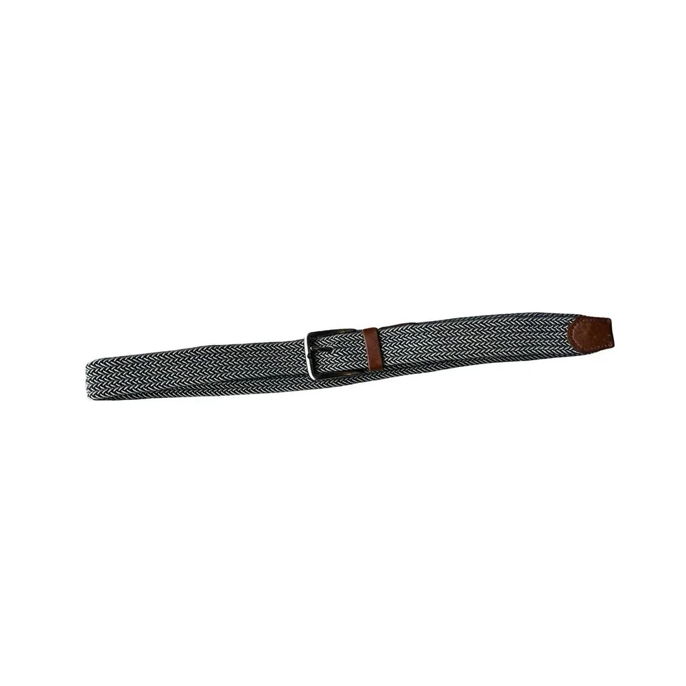 Tommy Hilfiger Woven Stretch Belt Blue Gray Brown Leather Size L/XL Made in DR
